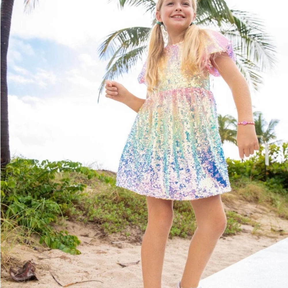 Lola and the Boys Sparkling Rainbow Sequin Ombre Dress 8 - Picture 2 of 9